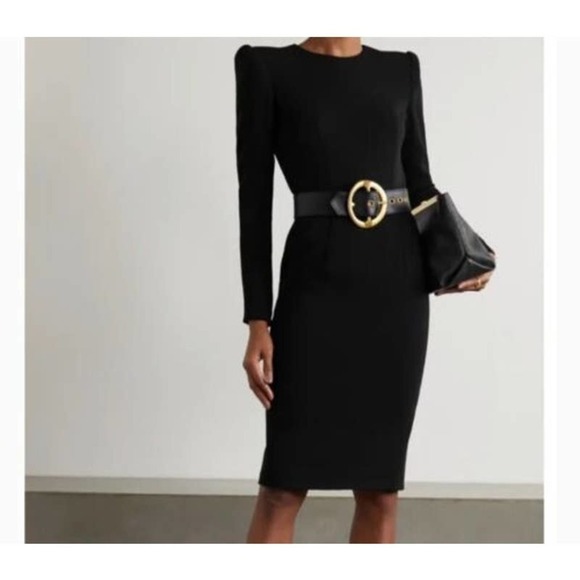 New SERGIO HUDSON  Dress Strong Shoulder Midi A-Line Black plus Size 2X - Picture 5 of 6